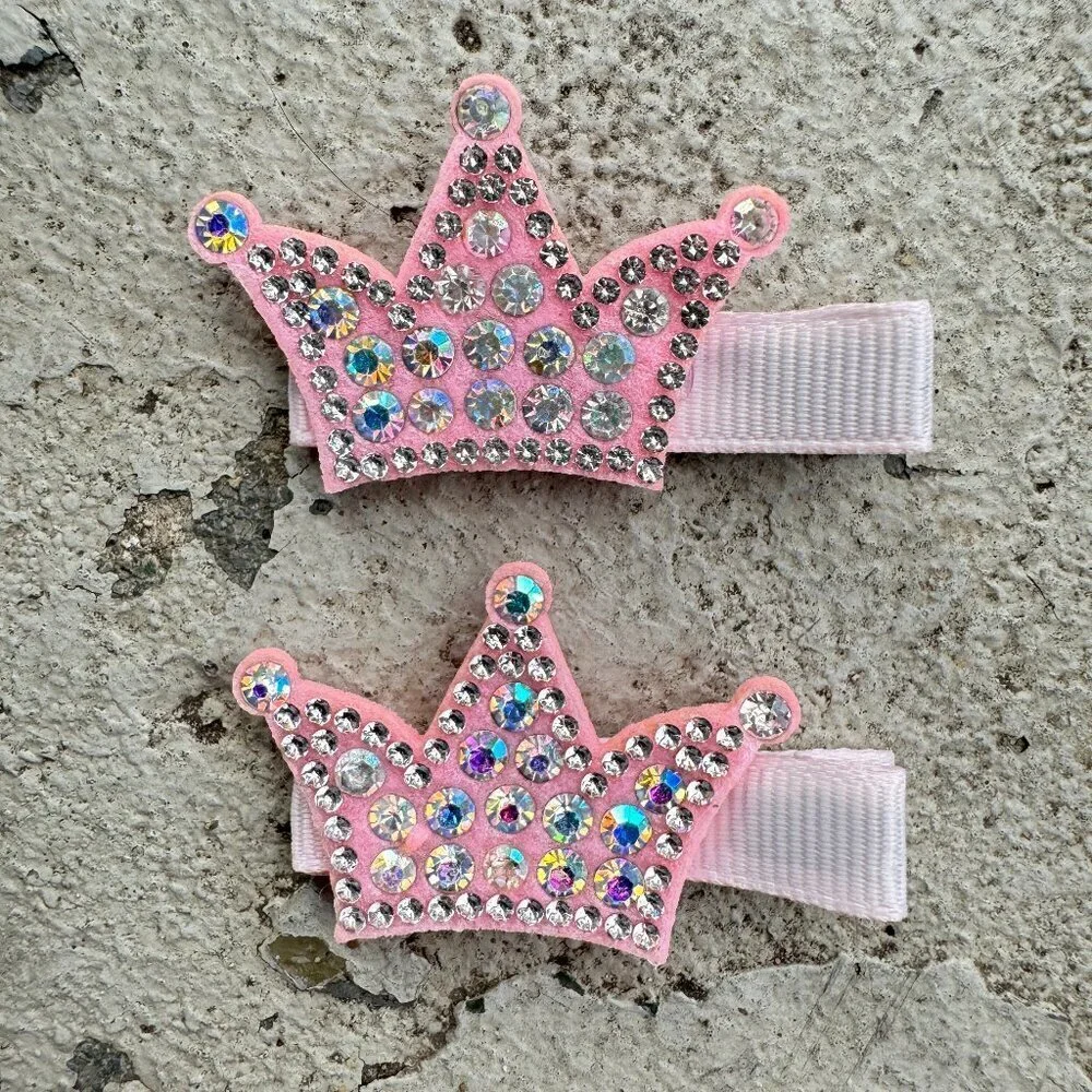 Pink Glitter Crown Baby Hair Clips
